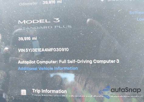 2021 Tesla Model 3 Standard Range Plus Rear-Wheel Drive from USA, damaged, VIN 5YJ3E1EA4MF030910